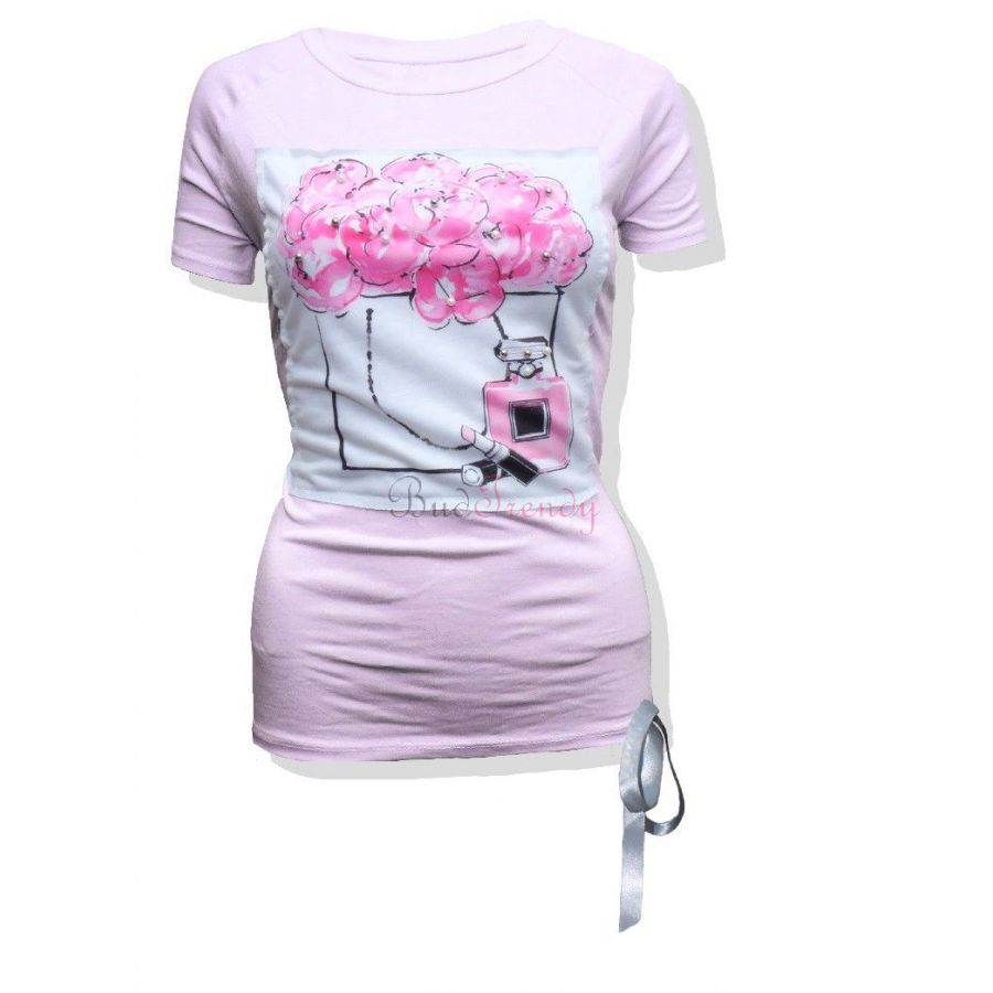 Ružové dámske tričko s potlačou a mašľou