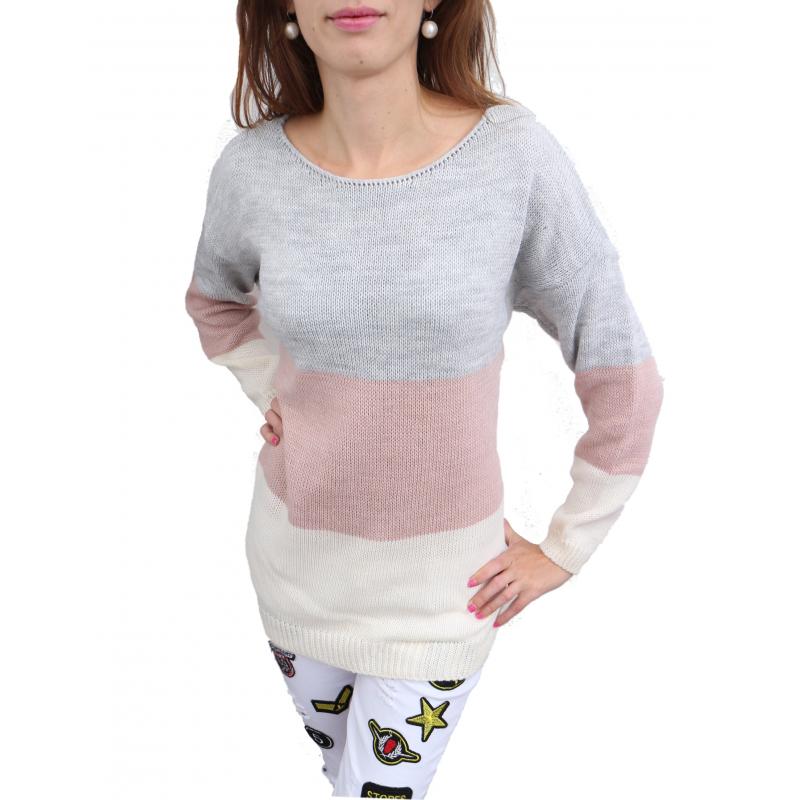 Trojfarebný pekný dámsky sveter s mašľou