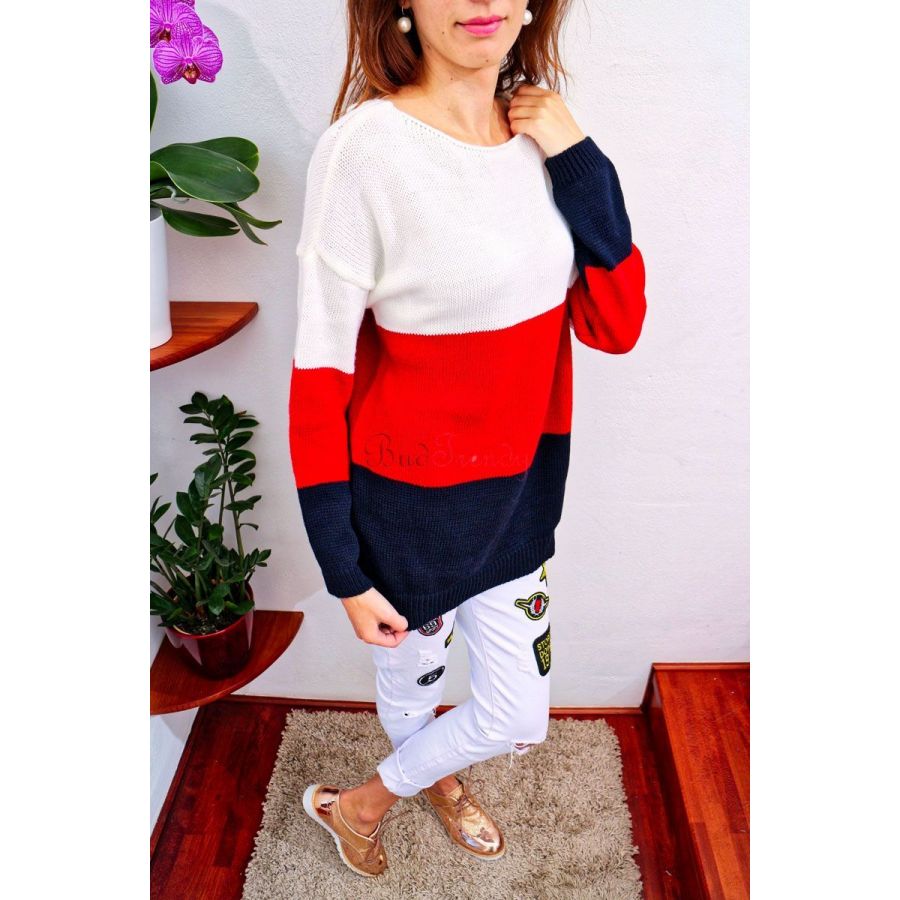 Moderný dámsky trojfarebný sveter