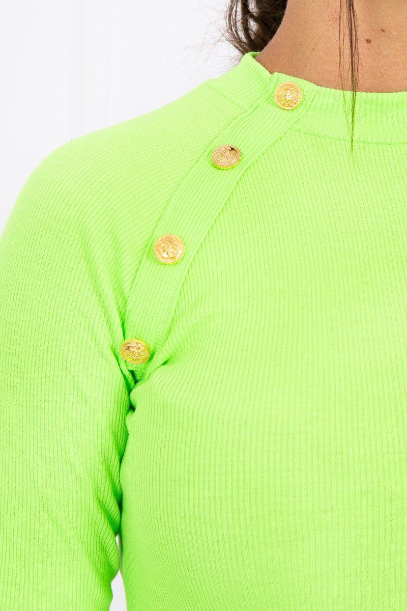 Tričko s ozdobnými gombíkmi zelený neón