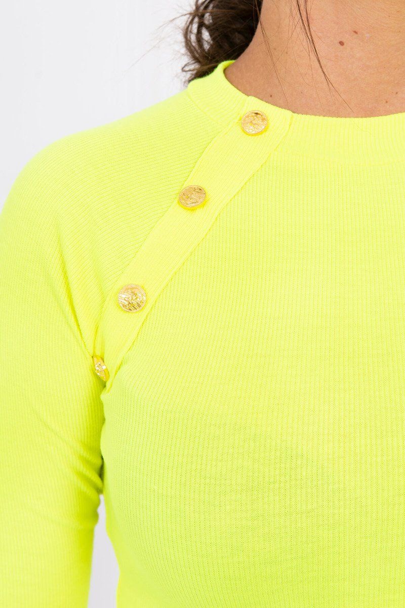 Tričko s ozdobnými gombíkmi žltý neón