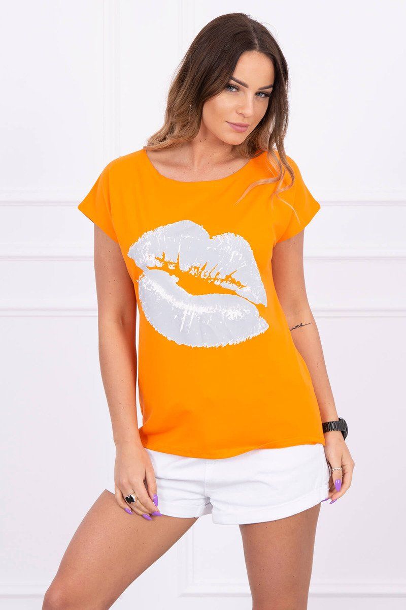Oranžové dámske tričko s potlačou pier