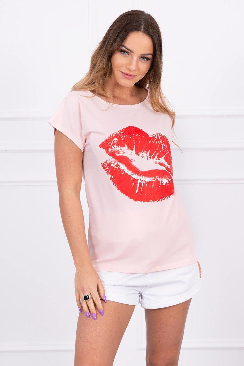 Slabo ružové dámske tričko s potlačou pier