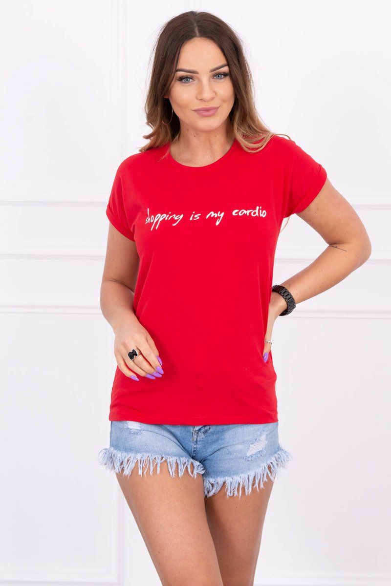 Červené tričko s nápisom Shopping