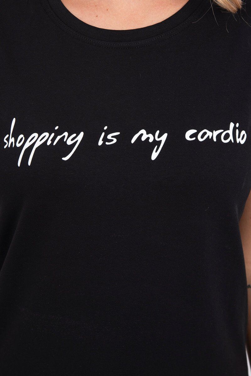 Čierne tričko s nápisom Shopping