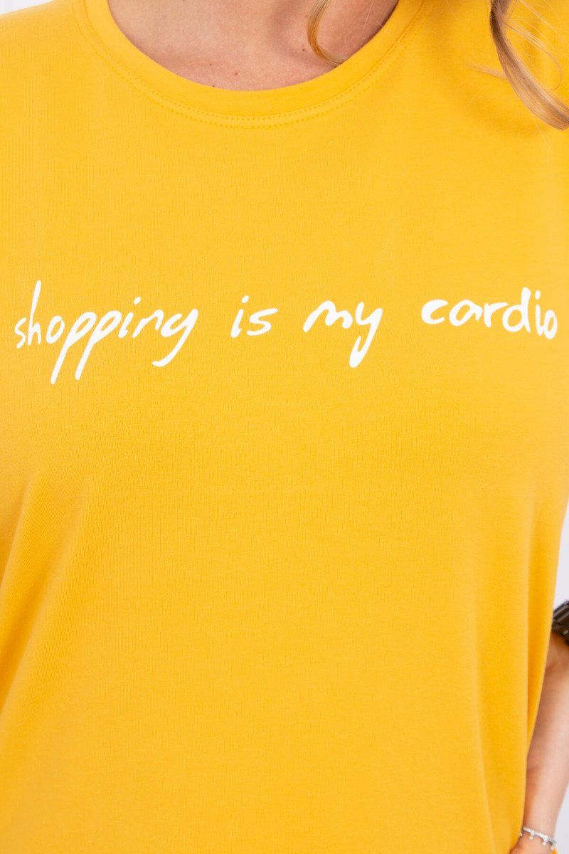 Horčicové tričko s nápisom Shopping