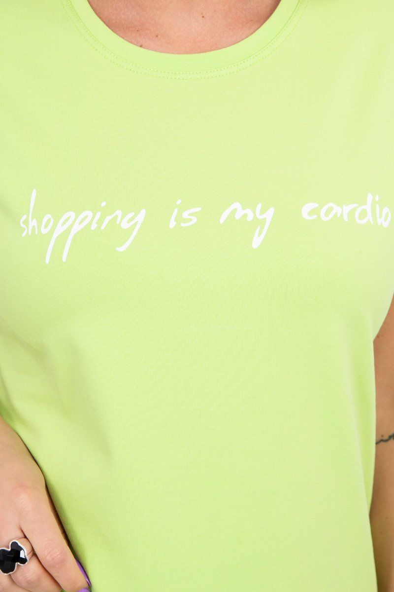 Svetlo zelené tričko s nápisom Shopping