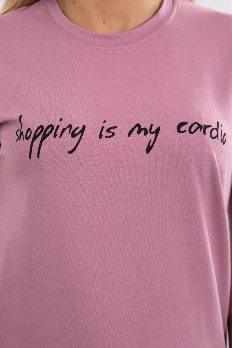 Tmavo ružové tričko s nápisom Shopping