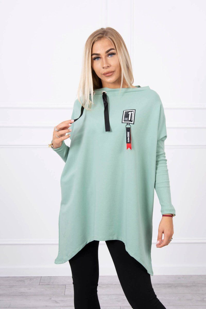Mikina oversize s asymetrickými stranami tmavá mäta