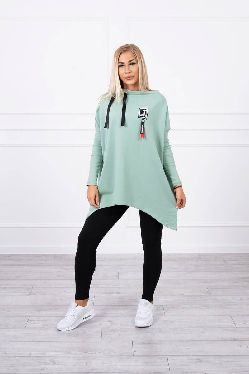 Mikina oversize s asymetrickými stranami tmavá mäta