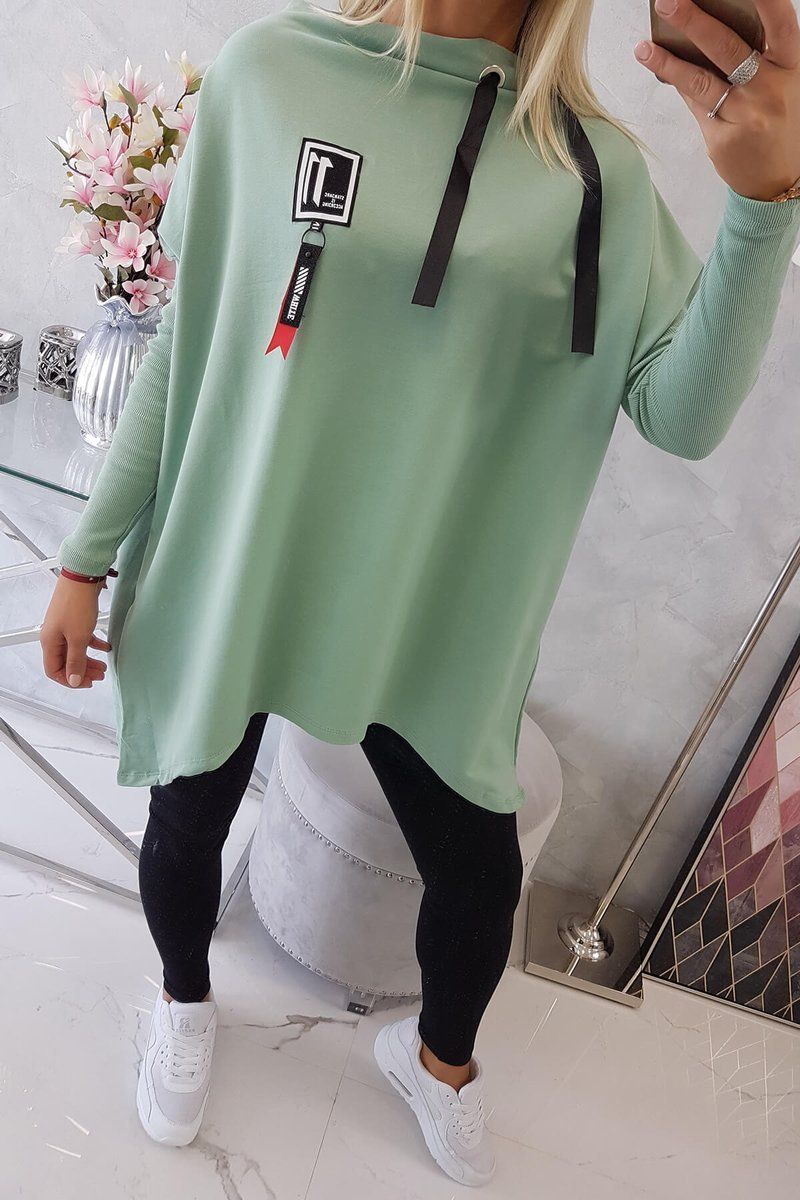 Mikina oversize s asymetrickými stranami tmavá mäta