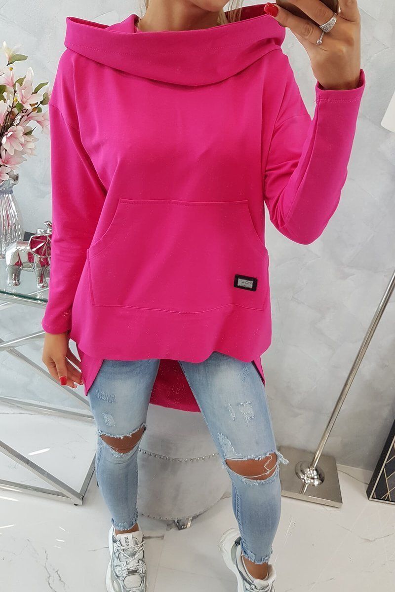 Fuksia mikina s dlhým chrbtom a kapucňou