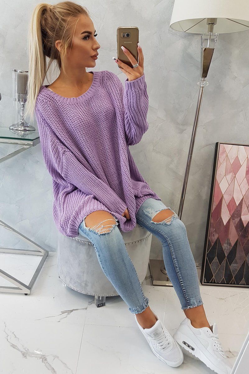 Maxi sveter v strihu oversize vo fialovej farbe