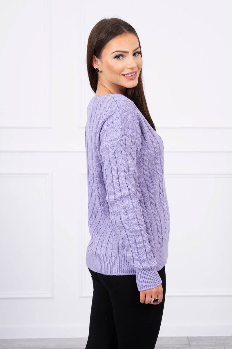 Pletený sveter s V výstrihom V fialová