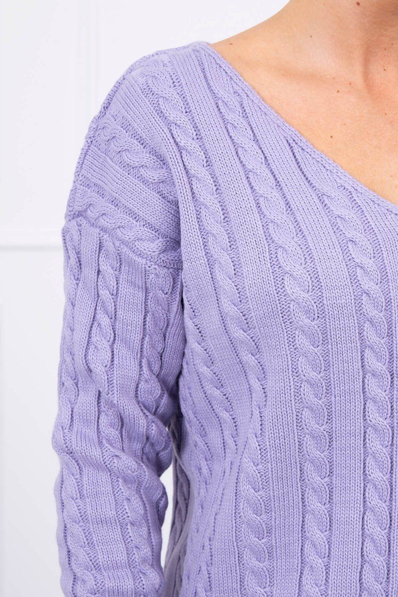 Pletený sveter s V výstrihom V fialová