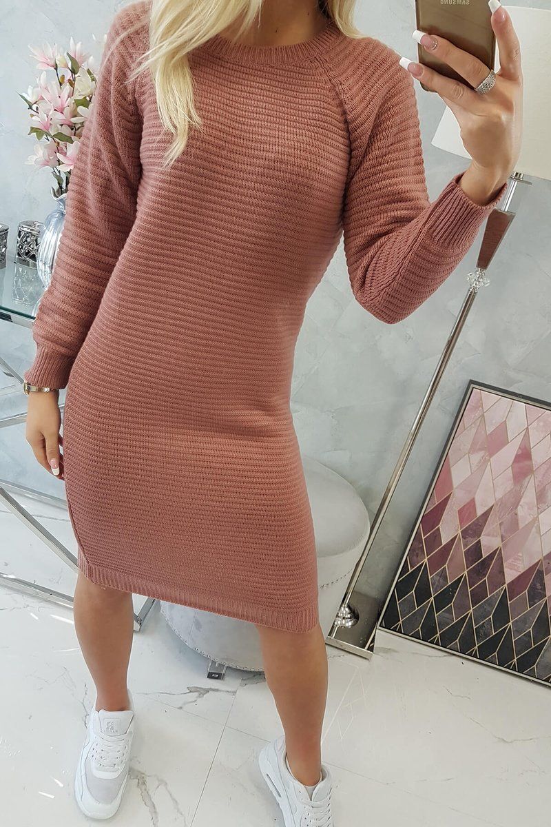 Pruhovaný sveter šaty tmavo ružová