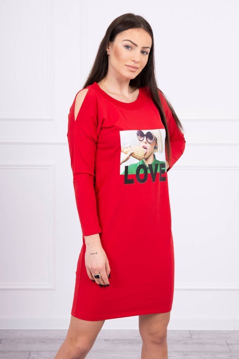 Červené dámske šaty s potlačou LOVE