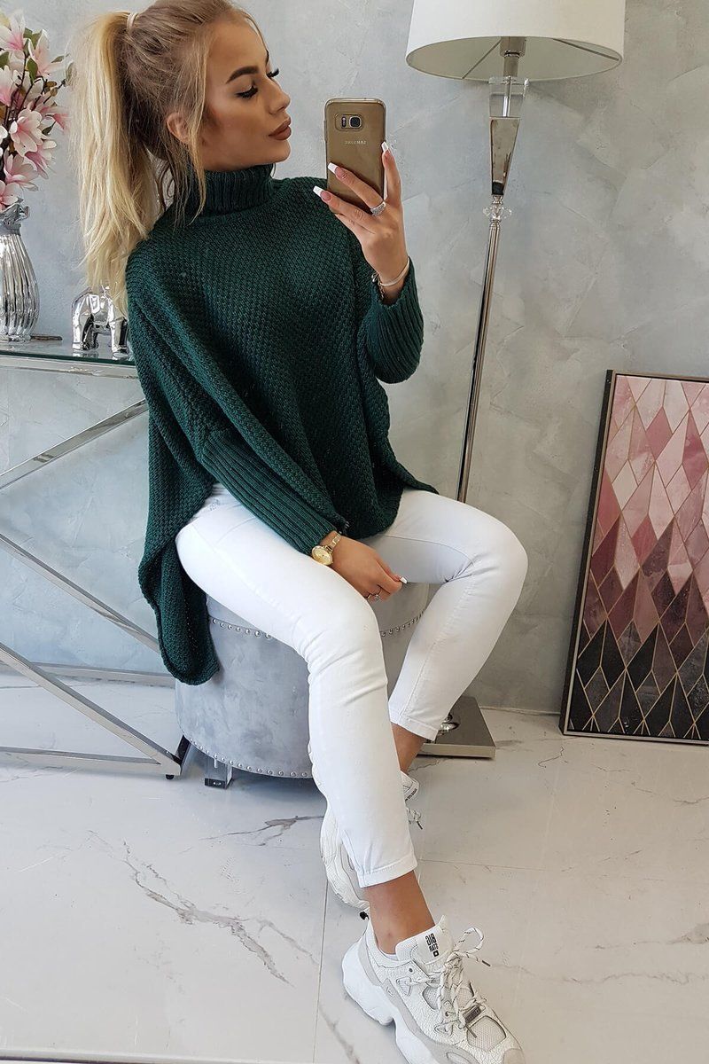 Zelený sveter s rolákom