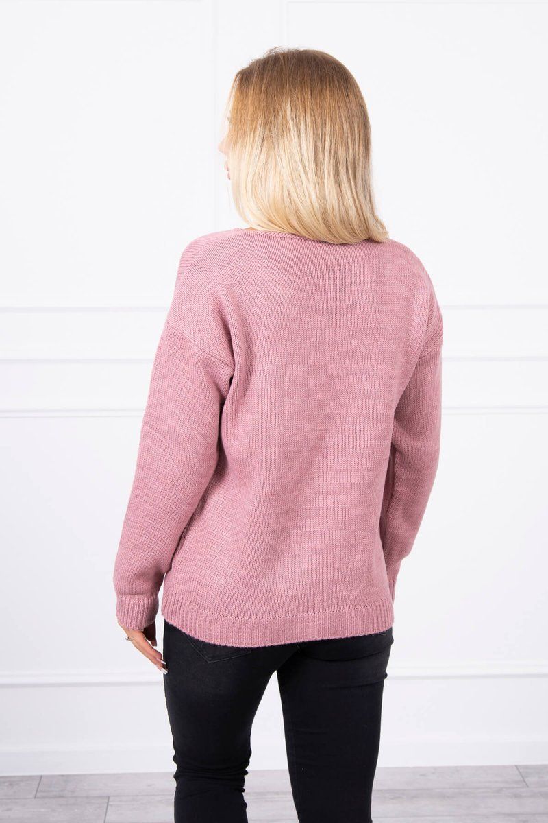 Ttmavo ružový sveter s V výstrih