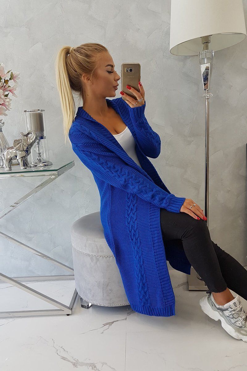 Modrý dlhý dámsky sveter
