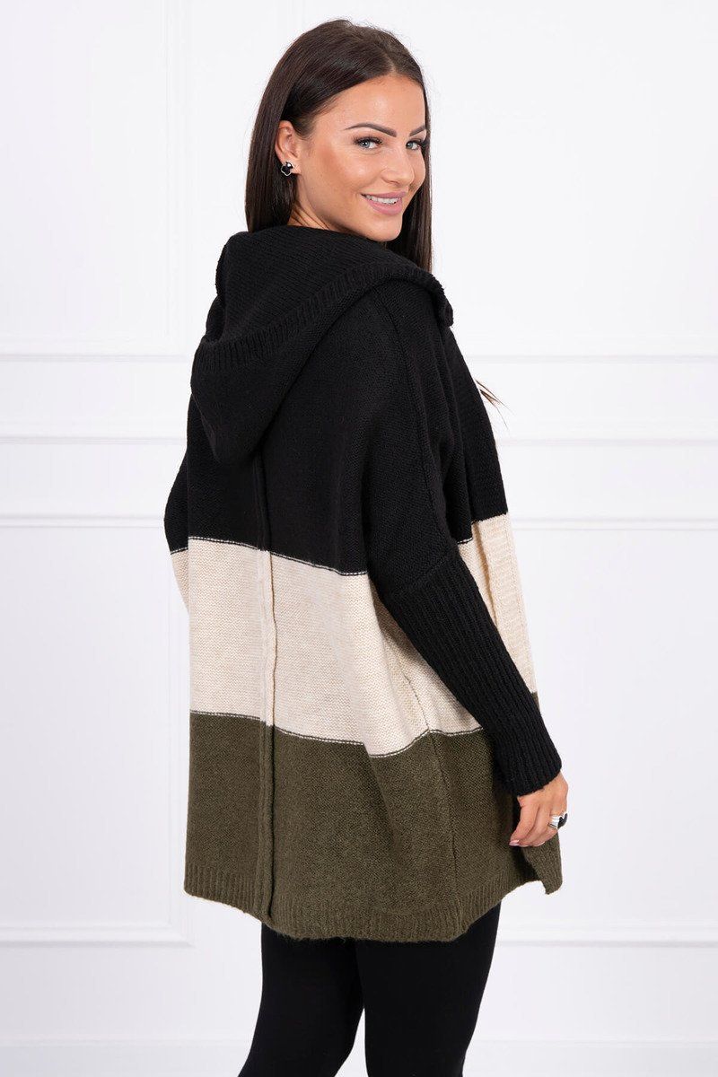 Trojfarebný sveter s kapucňou čierno béžový