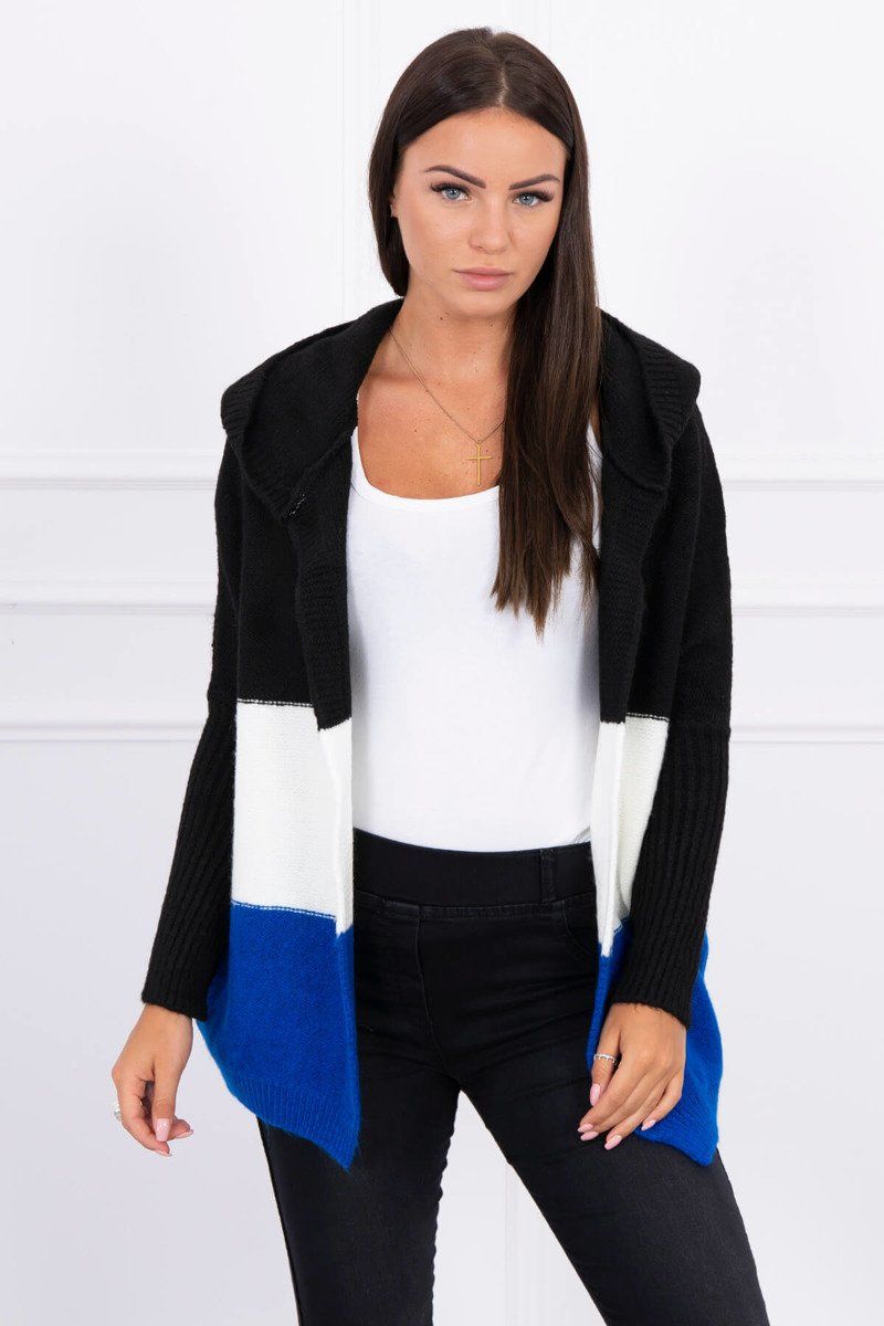 Trojfarebný sveter s kapucňou čierno biely