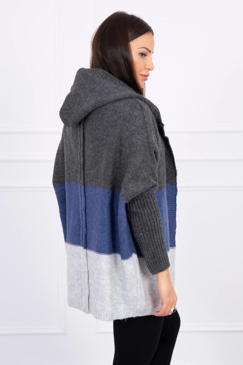 Trojfarebný sveter s kapucňou sivo modrý